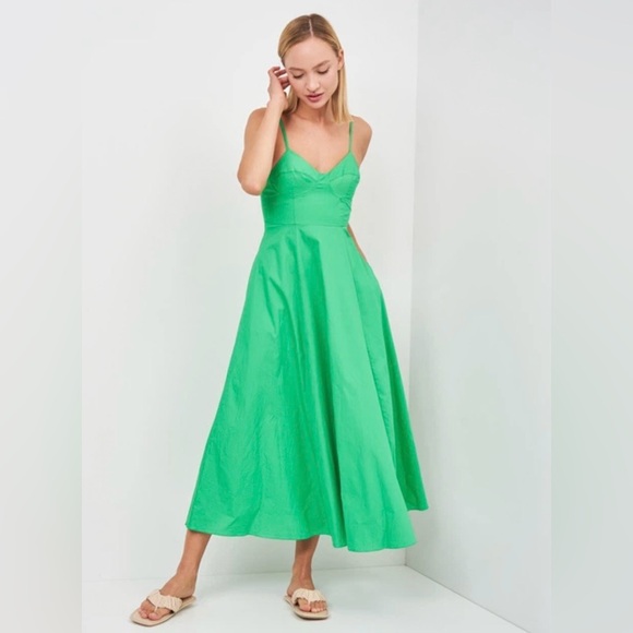Zara - Vibrant Green Maxi Poplin Dress with Structured Corset Top and Pockets - Picture 5 of 15